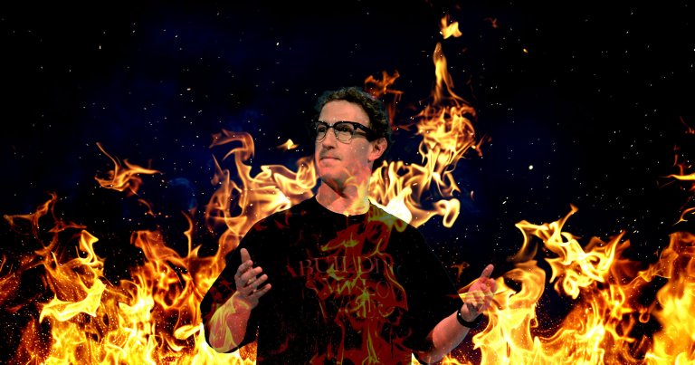 Meta CEO Mark Zuckerberg is seen surrounded by flames.