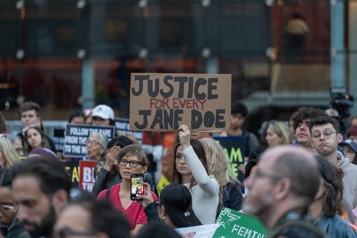 A photo shows protesters supporting Jane Doe, who alleges that she was sexually assaulted at a Cornell fraternity.