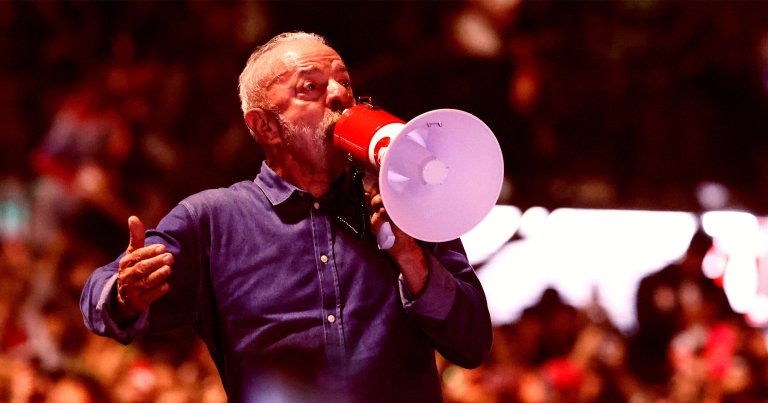 Presidential candidate and incumbent president Luiz Inacio Lula da Silva of Brazil speaks.
