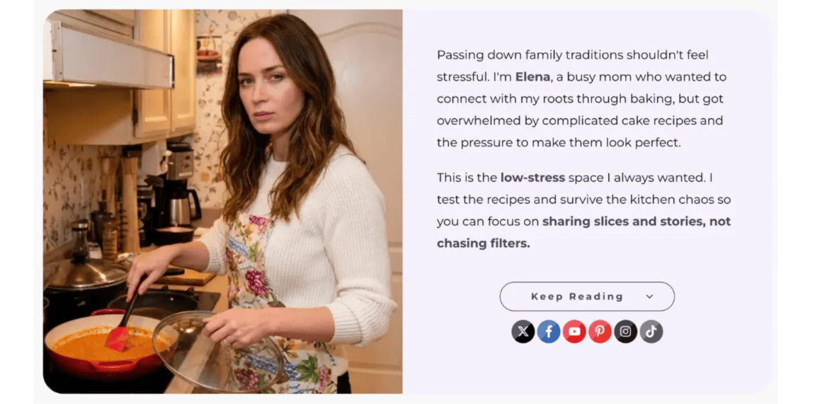 A screenshot of "Elena," who is clearly an AI-generated version of Emily Blunt.