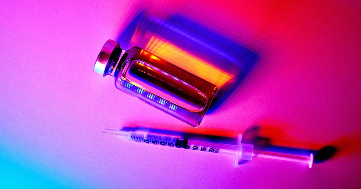 A color-treated photo of an injectable drug.