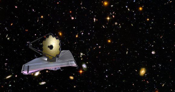 A photo illustration of the James Webb Space Telescope.
